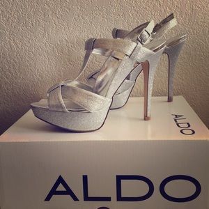 Aldo Heister 81 Platform Silver Glitter Heel